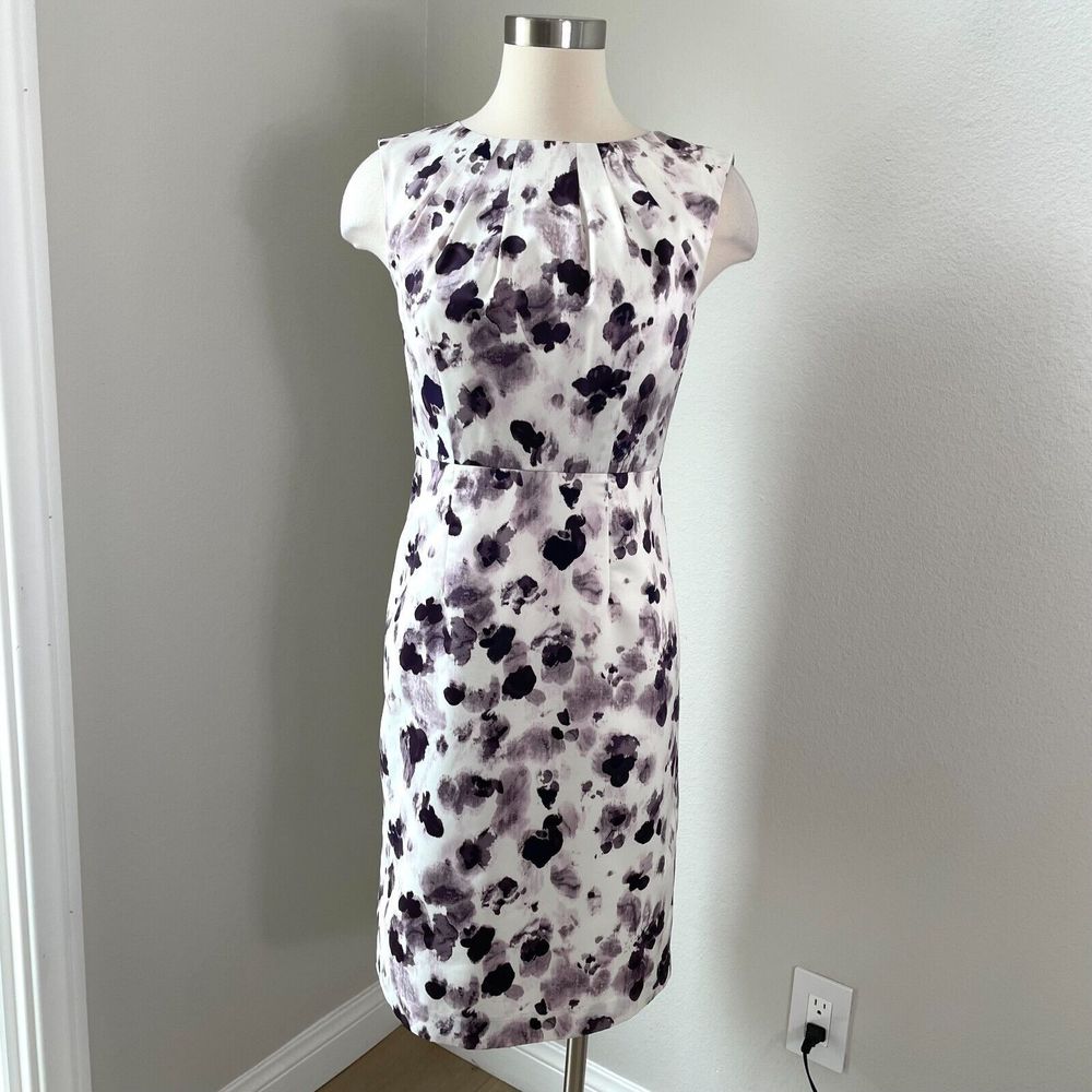 Ann Taylor Womens 4 Floral Pleated Neck Sheath Dress Sleeveless